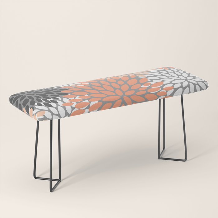 Floral Pattern, Coral, Gray, White Bench Gallery Image 1