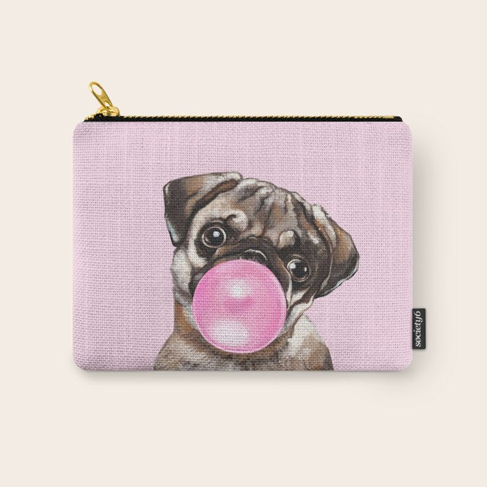 Pug with Pink Bubble Gum Carry All Pouch Gallery Image 1