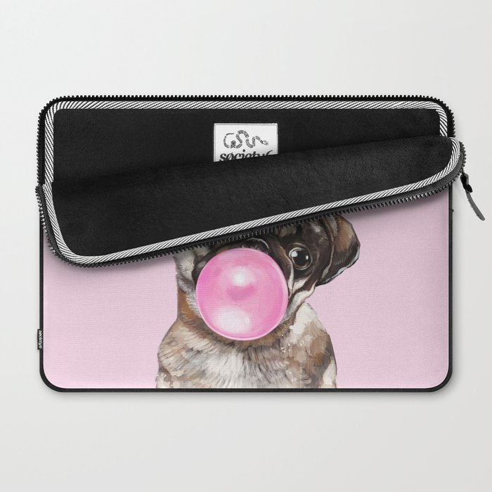 Pug with Pink Bubble Gum Laptop Sleeve Gallery Image 2