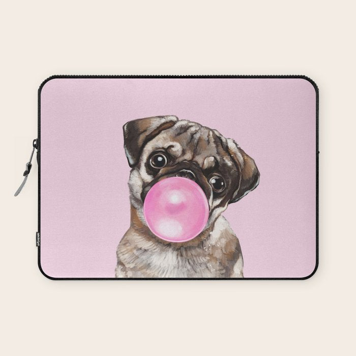 Pug with Pink Bubble Gum Laptop Sleeve Gallery Image 1