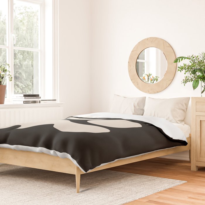 Mid Century Modern Organic Shapes 352 Black and Linen White Duvet Cover Gallery Image 2