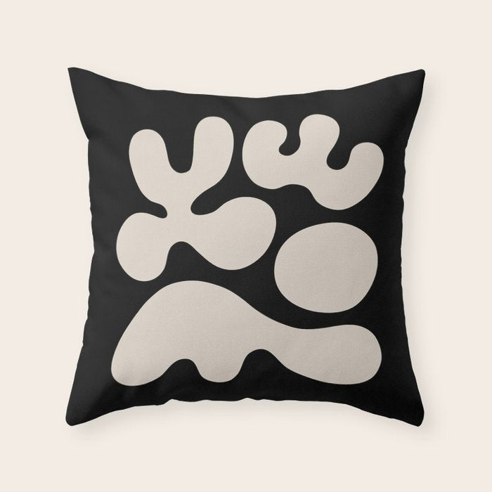 Mid Century Modern Organic Shapes 352 Black and Linen White Throw Pillow Gallery Image 1