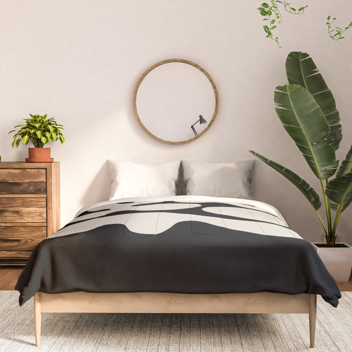 Mid Century Modern Organic Shapes 352 Black and Linen White Comforter Gallery Image 3