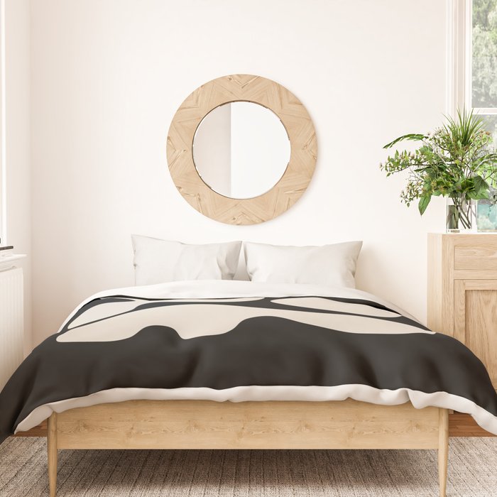 Mid Century Modern Organic Shapes 352 Black and Linen White Duvet Cover Gallery Image 3