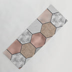 Marble hexagons and rose gold on black Yoga Mat Gallery Image 1