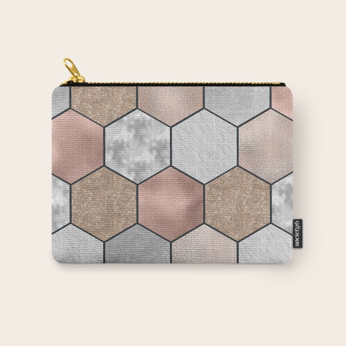 Marble hexagons and rose gold on black Carry All Pouch Gallery Image 1
