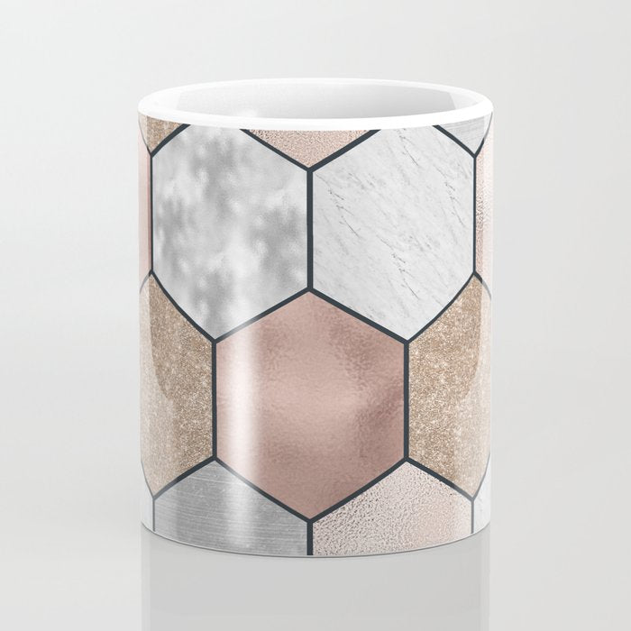 Marble hexagons and rose gold on black Coffee Mug Gallery Image 4