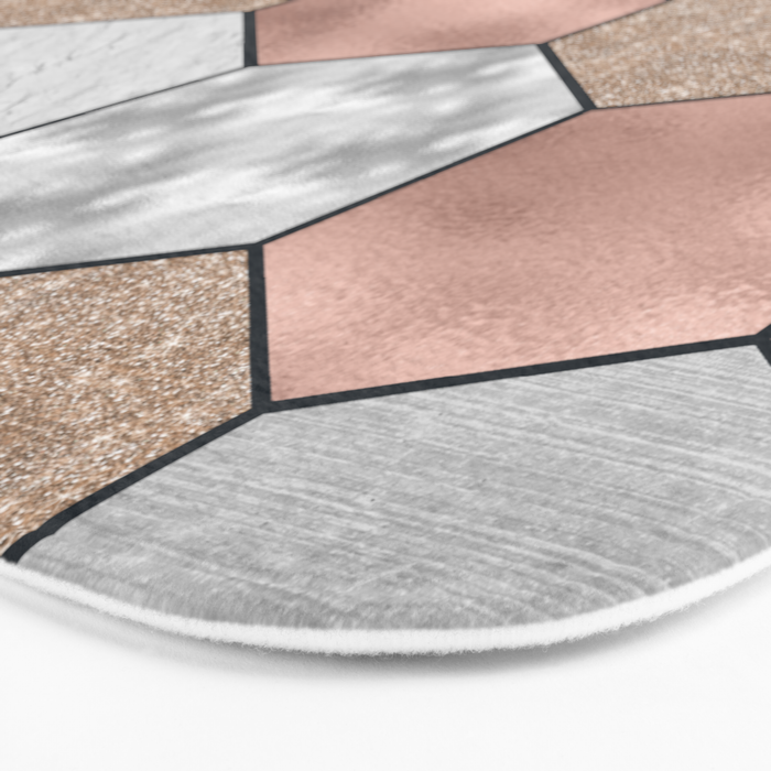 Marble hexagons and rose gold on black Bath Mat Gallery Image 3