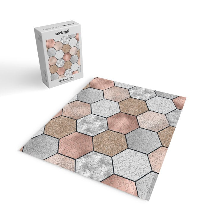Marble hexagons and rose gold on black Jigsaw Puzzle Gallery Image 2