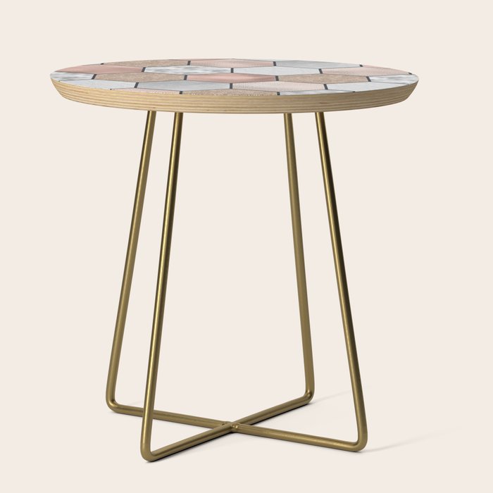 Marble hexagons and rose gold on black Side Table Gallery Image 1