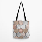 Marble hexagons and rose gold on black Tote Bag Gallery Image 2