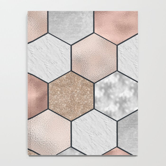 Marble hexagons and rose gold on black Notebook Gallery Image 4