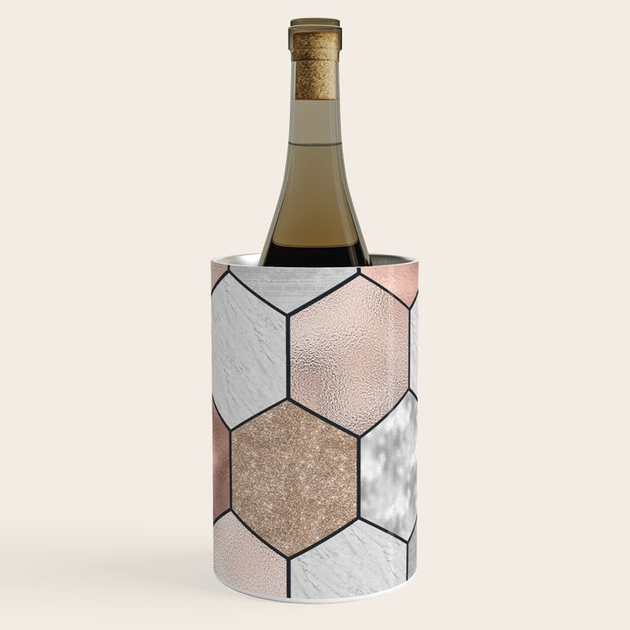 Marble hexagons and rose gold on black Wine Chiller Gallery Image 3