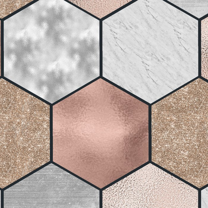 Marble hexagons and rose gold on black Coffee Mug Gallery Image 2