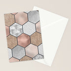 Marble hexagons and rose gold on black Stationery Card Gallery Image 2