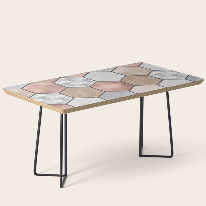 Marble hexagons and rose gold on black Coffee Table Gallery Image 1
