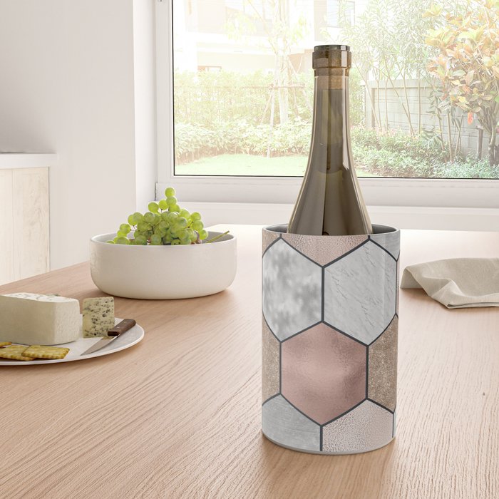 Marble hexagons and rose gold on black Wine Chiller Gallery Image 4