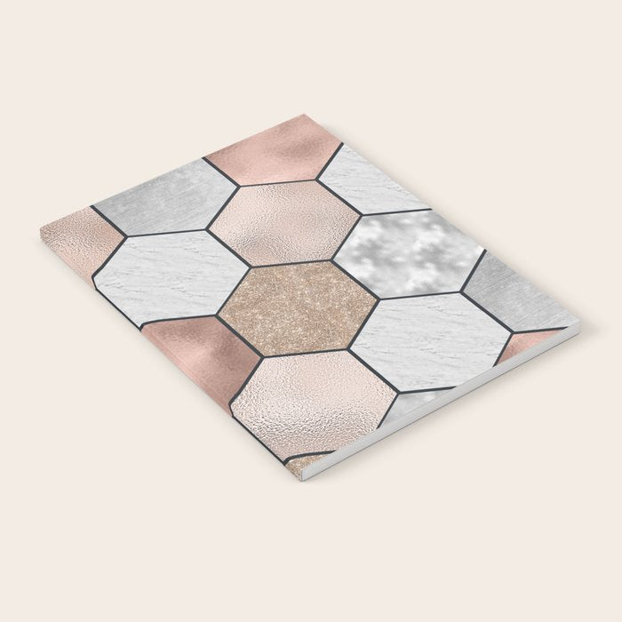 Marble hexagons and rose gold on black Notebook Gallery Image 2