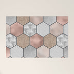 Marble hexagons and rose gold on black Welcome Mat Gallery Image 1