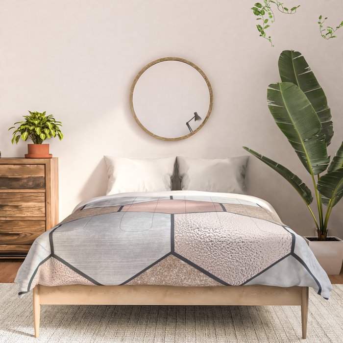Marble hexagons and rose gold on black Comforter Gallery Image 3