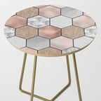 Marble hexagons and rose gold on black Side Table Gallery Image 2