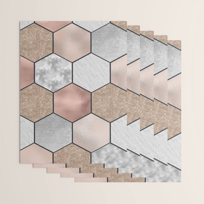 Marble hexagons and rose gold on black Wrapping Paper Gallery Image 3