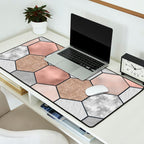 Marble hexagons and rose gold on black Desk Mat Gallery Image 2