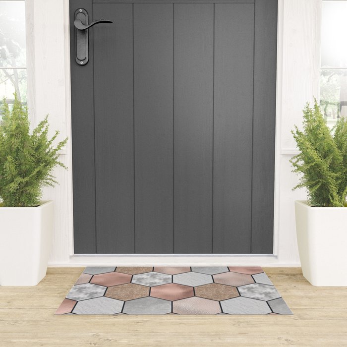 Marble hexagons and rose gold on black Welcome Mat Gallery Image 3