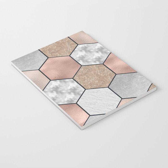 Marble hexagons and rose gold on black Notebook Gallery Image 3