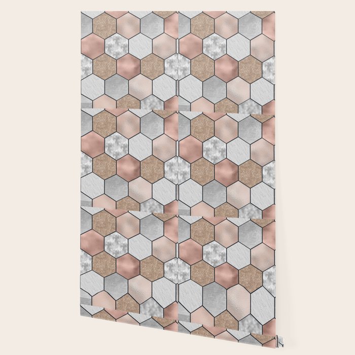 Marble hexagons and rose gold on black Wallpaper Gallery Image 2