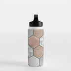 Marble hexagons and rose gold on black Water Bottle Gallery Image 3