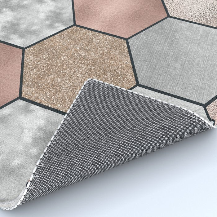 Marble hexagons and rose gold on black Rug Gallery Image 4