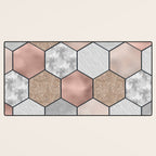 Marble hexagons and rose gold on black Desk Mat Gallery Image 3