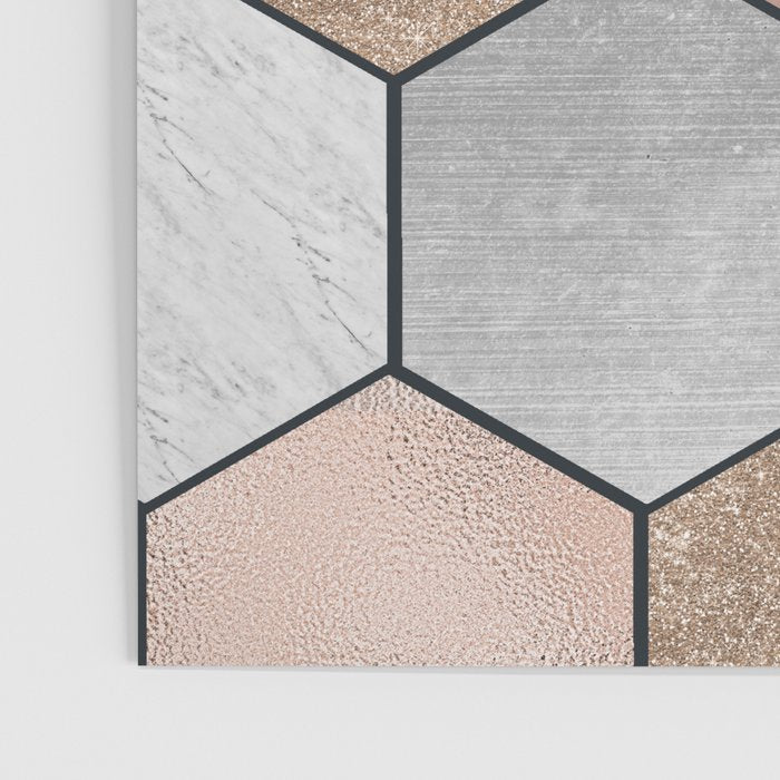 Marble hexagons and rose gold on black Poster Gallery Image 3