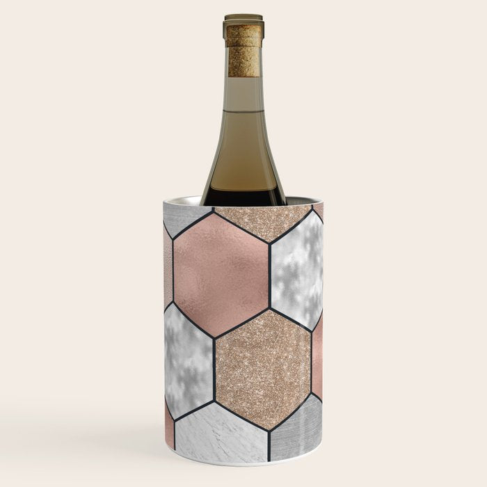 Marble hexagons and rose gold on black Wine Chiller Gallery Image 2