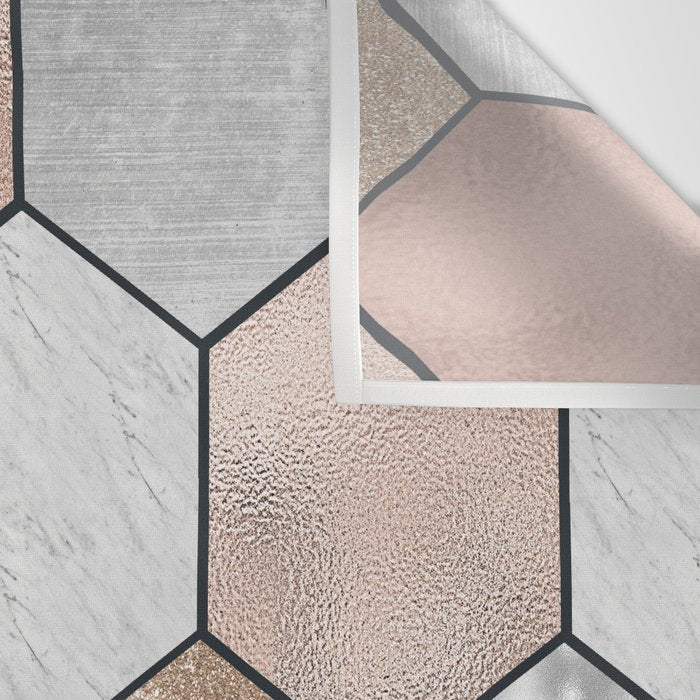 Marble hexagons and rose gold on black Wall Tapestry Gallery Image 3