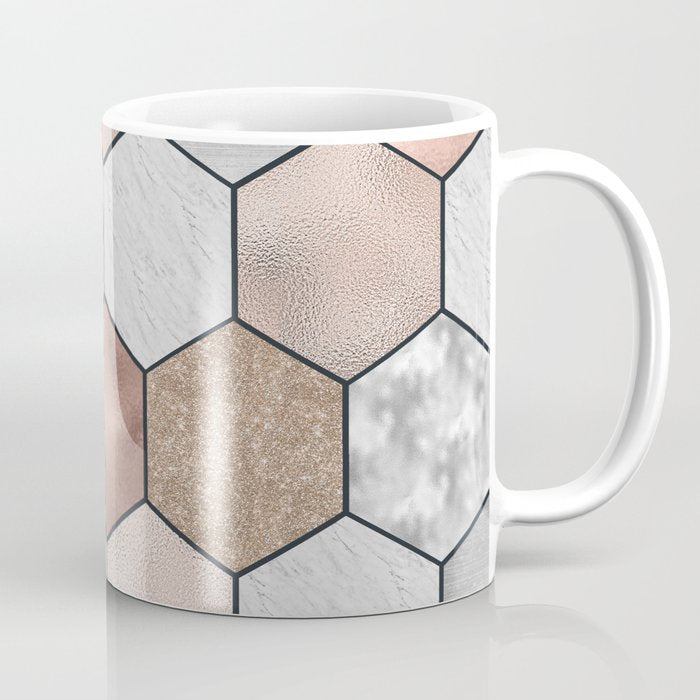 Marble hexagons and rose gold on black Coffee Mug Gallery Image 1