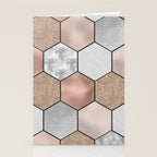 Marble hexagons and rose gold on black Stationery Card Gallery Image 2