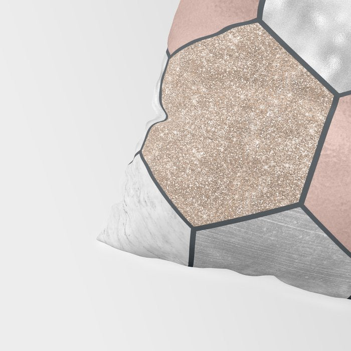 Marble hexagons and rose gold on black Pillow Sham Gallery Image 4