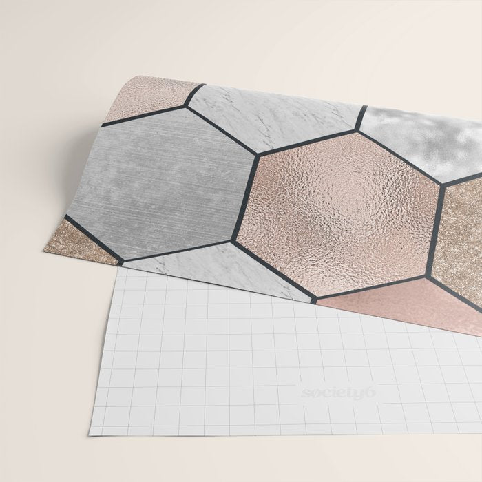 Marble hexagons and rose gold on black Wrapping Paper Gallery Image 2