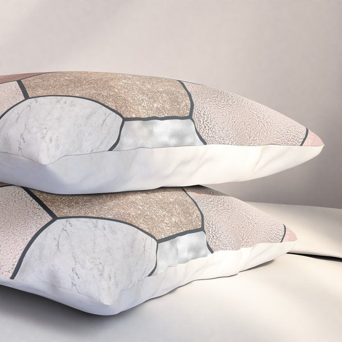 Marble hexagons and rose gold on black Pillow Sham Gallery Image 3