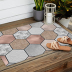 Marble hexagons and rose gold on black Outdoor Rug Gallery Image 2