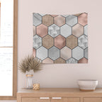 Marble hexagons and rose gold on black Wall Tapestry Gallery Image 2