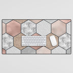 Marble hexagons and rose gold on black Desk Mat Gallery Image 1