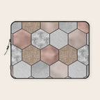 Marble hexagons and rose gold on black Laptop Sleeve Gallery Image 1