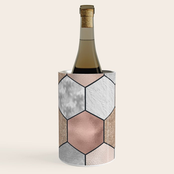 Marble hexagons and rose gold on black Wine Chiller Gallery Image 1