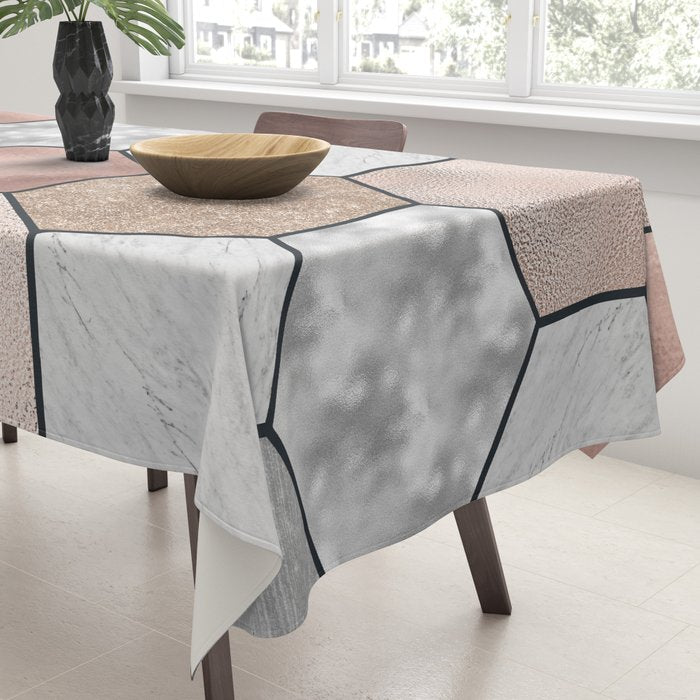 Marble hexagons and rose gold on black Tablecloth Gallery Image 3