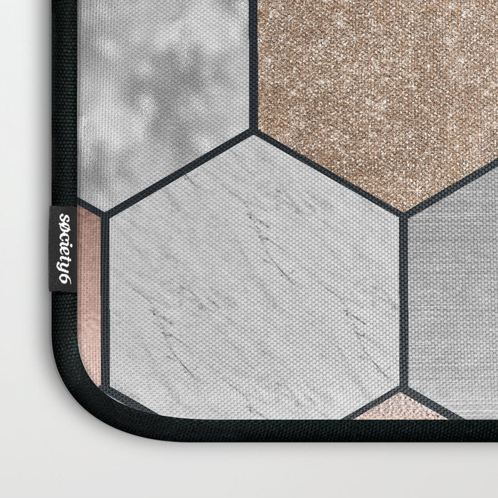 Marble hexagons and rose gold on black Laptop Sleeve Gallery Image 3