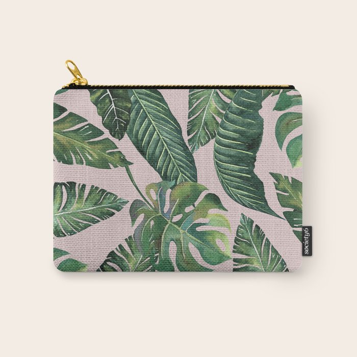 Jungle Leaves, Banana, Monstera Pink #society6 Carry All Pouch Gallery Image 1