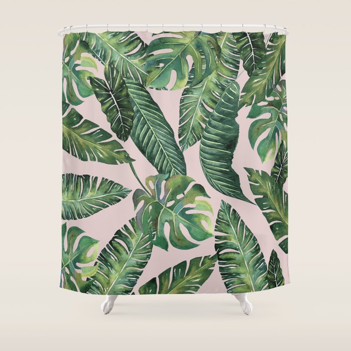 Jungle Leaves, Banana, Monstera Pink #society6 Shower Curtain Gallery Image 1